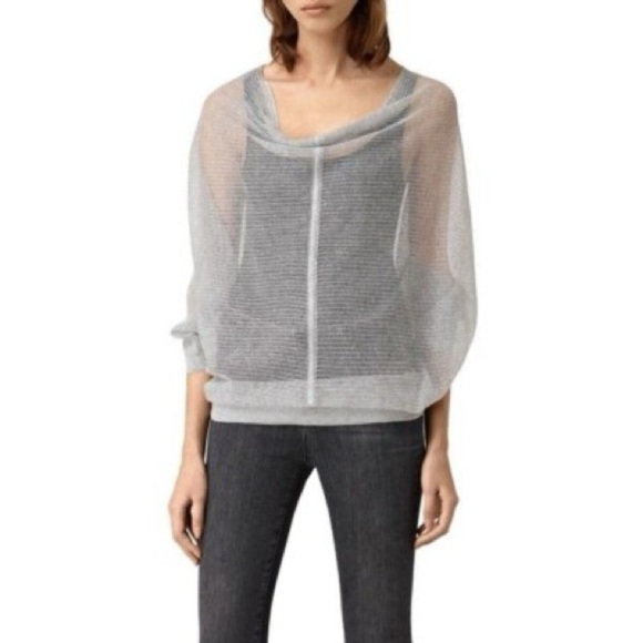 ALLSAINTS Elgar Lev Cowl Lightweight Sheer Top in Gray Size Small VGUC - Picture 1 of 4